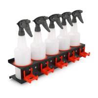 Настенная вешалка-подставка для бутылок, 5 мест + 5 квадратных крючков + 5 леек, метал, 53.5*11*15мм, черный