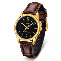 Жіночий годинник Casio LTP-V005GL-1B у класичному стилі з золотистим корпусом та шкіряним ремінцем