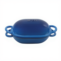 Чугунная овальная форма для выпечки хлеба с крышкой 25×17×15 (см) форма для хлеба в духовку Синяя HP-1-23-BLUE