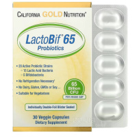 Пробіотики, 65 млрд КУО, LactoBif 65 Probiotics, 65 Billion CFU, California Gold Nutrition, 30 вегетаріанських капсул