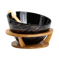 Салатница на бамбуковой подставке с ложкой Ø 25 см черная HP1245