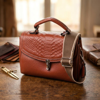 Женская кожаная сумка с защелкой для города и повседневного использования Vintage 22417 Коричневая