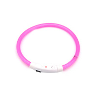 Светодиодный LED ошейник L-18 USB светящийся водоотталкивающий для собак и котов  Pink S