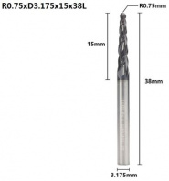 Фреза конусная спиральная R0,75х3,175х15х38