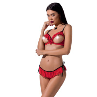 Комплект белья CHERRY SET OpenBra red S/M - Passion Exclusive: открытый лиф, трусики-юбочка