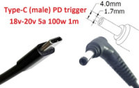 Кабель-переходник триггер PD 18-20v Type-C (max 5a, 100w) на 4.0x1.7mm 1m з USB Type-C (male) Power Delivery PD тригер (A class) 1 день гар.