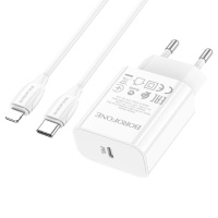 Зарядний пристрій - Borofone BA65A Single port PD20W + Type-C + Lightning Білий - купити в SmartEra.ua