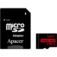 Карта пам'яті Apacer microSDHC 64GB UHS-I Class 10 + SD-adapter (AP64GMCSX10UB-R) (Код товару:38071)