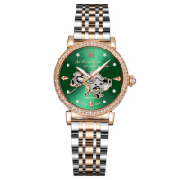 Жіночий механічний годинник Awarder 047 Silver-Gold-Green з автопідзаводом та зеленим циферблатом