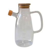 Стеклянная бутылка для масла и уксуса с носиком и дозатором 650 мл, деревянная крышка, квадратная ручка HP-34-1-650