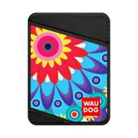 Холдер для карток WAUDOG Design з малюнком «Квіти», преміум шкіра (ширина 70мм, довжина 95мм) чорний