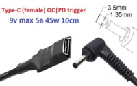 Переходник на 9v (max 5a, 45w) 3.5x1.35mm 8-10cm з USB Type-C (Female) Quick Charge Power Delivery QC|PD тригер (A class) 1 день гар.