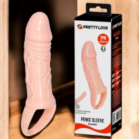 Насадка-презерватив з кільцем для мошонки Pretty Love Penis Sleeve Breyden для збільшення довжини та об'єму