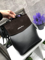 Сумка-рюкзак. Натуральна замша. Коричневий — великий рюкзак-трансформер під клапаном — школа, інститут (2031)