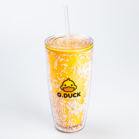 Стакан пластиковий багаторазовий G. Duck 750 мл з кришкою та трубочкою, жовтий