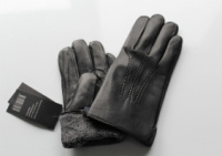 Мужские кожаные перчатки подкладка махра черные
