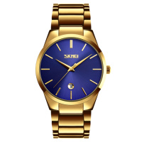 Чоловічий класичний годинник Skmei 9140GDBU Gold-Blue з металевим браслетом та синім циферблатом