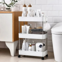 Этажерка в ванную на 3 полки на колесах Белая, стеллаж в ванную на колесах | поличка для ванної кімнати