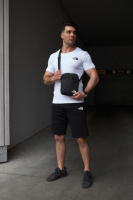 Комплект чоловічий TNF: футболка біла + шорти чорні + барсетка чорна (9520419171)