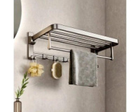 Полка Nest Sunny прямая откидная с перекладиной и крючками в ванную Графит 60см