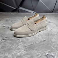 Демісезонні лофери з високоякісної м'якої натуральної замші колір бежевий