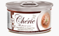 Вологий корм Cherie для котів з ніжними шматочками жовтоперого та смугастого тунця та курки в соусі, 0,08 кг