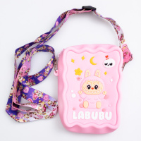 Детская силиконовая сумка Лабубу 12.5×9×3.5 (см) через плечо Розовый HP-55-7P