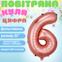 Воздушный шар в виде цифры 6 розовое золото,32 дюйма, фольгированый, для праздника дня рождения,годовщин