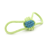 Игрушка из хлопчатобумажной веревки с узлами для собак в виде шара с двумя петлями, 6*16см, зелено-синяя