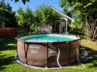Bestway 56709 (366×100 см) каркасний басейн круглий Steel Pro Frame Pool під ротанг коричневий з фільтр насосом, сходами
