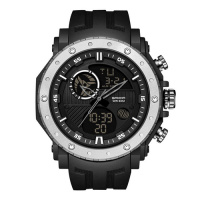 Чоловічий спортивний годинник Sanda 6012 Black-Silver з комбінованим циферблатом та захистом 50 м