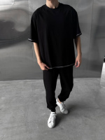 Оверсайз штани Baza чорні + оверсайз футболка чорна з білими швами RD450/RD452