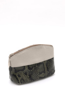 Натуральна шкіра. Сіро-зелена - жіноча косметичка з натуральної шкіри на блискавці, від українського виробника