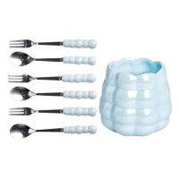 Набор десертных вилок и ложек на 3 персоны с подставкой из фарфора 7 предметов Голубой HP-20-57