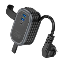 Сетевой фильтр HOCO NS7 на 1 розетку + 2 USB+ USB-C, 20W, кабель 1.1м, 220В, Black, Box