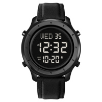 Чоловічий годинник Skmei 1864LBKBK Black-Black Leather з електронним циферблатом та мінеральним склом