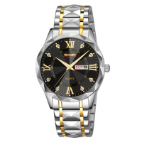 Чоловічий класичний годинник Skmei 9369TGDBK Gold-Black зі сріблястим браслетом та мінеральним склом