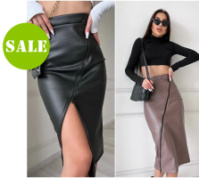 Шкіряна спідниця міді з розрізом «Lorren» оптом