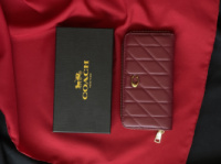 Гаманець Coach Quilted Leather Zip Around Long Wallet бордовий