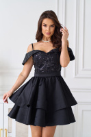 Коктейльна Сукня Атлас Паєтка Відкриті Плечі 25023 Чорна