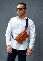 Чоловіча шкіряна сумка бананка  -   руда шкіра