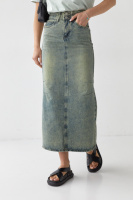 Джинсова спідниця максі у вінтажному стилі — зелений колір, S (є розміри)