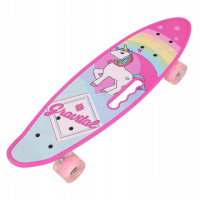 Скейт Пенниборд (Penny Board) со светящимися колесами и ручкой «Единорог» As-pink