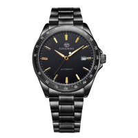 Чоловічий механічний годинник Forsining 8294 Black-Gold Steel з автопідзаводом та браслетом