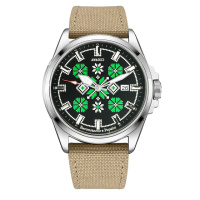 Чоловічий годинник Awarder 040 Embroidery Silver-Green Khaki Automatic з сапфіровим склом та захистом 10ATM