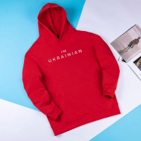 Худі Pobedov 001 - I'M UKRAINIAN наклейка біла Червоний