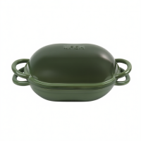 Чугунная овальная форма для выпечки хлеба с крышкой 25×17×15 (см) форма для хлеба в духовку Зеленая HP-1-23-GREEN