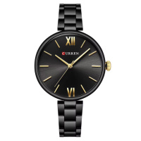 Жіночий годинник Curren 9017 Black-Black з металевим браслетом та мінеральним склом