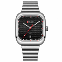 Чоловічий класичний годинник Curren 8460 Silver-Black з металевим браслетом та мінеральним склом