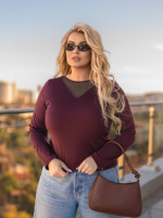 Жіноча кофтинка з декольте сітка «Annabel» | Норма і батал Бордовий, 50-52